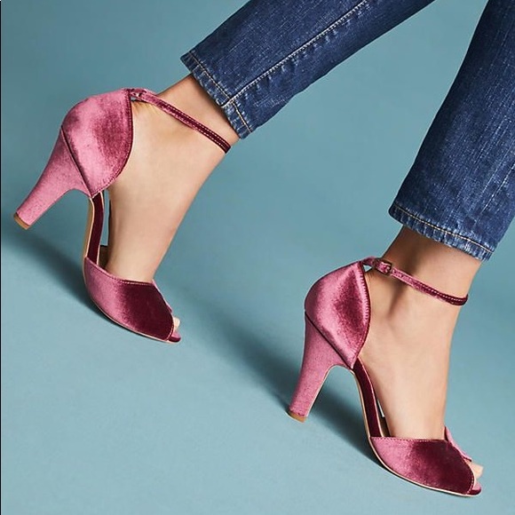 Anthropologie Shoes - Anthro Chelsea Crew pink Lola Velvet Heels